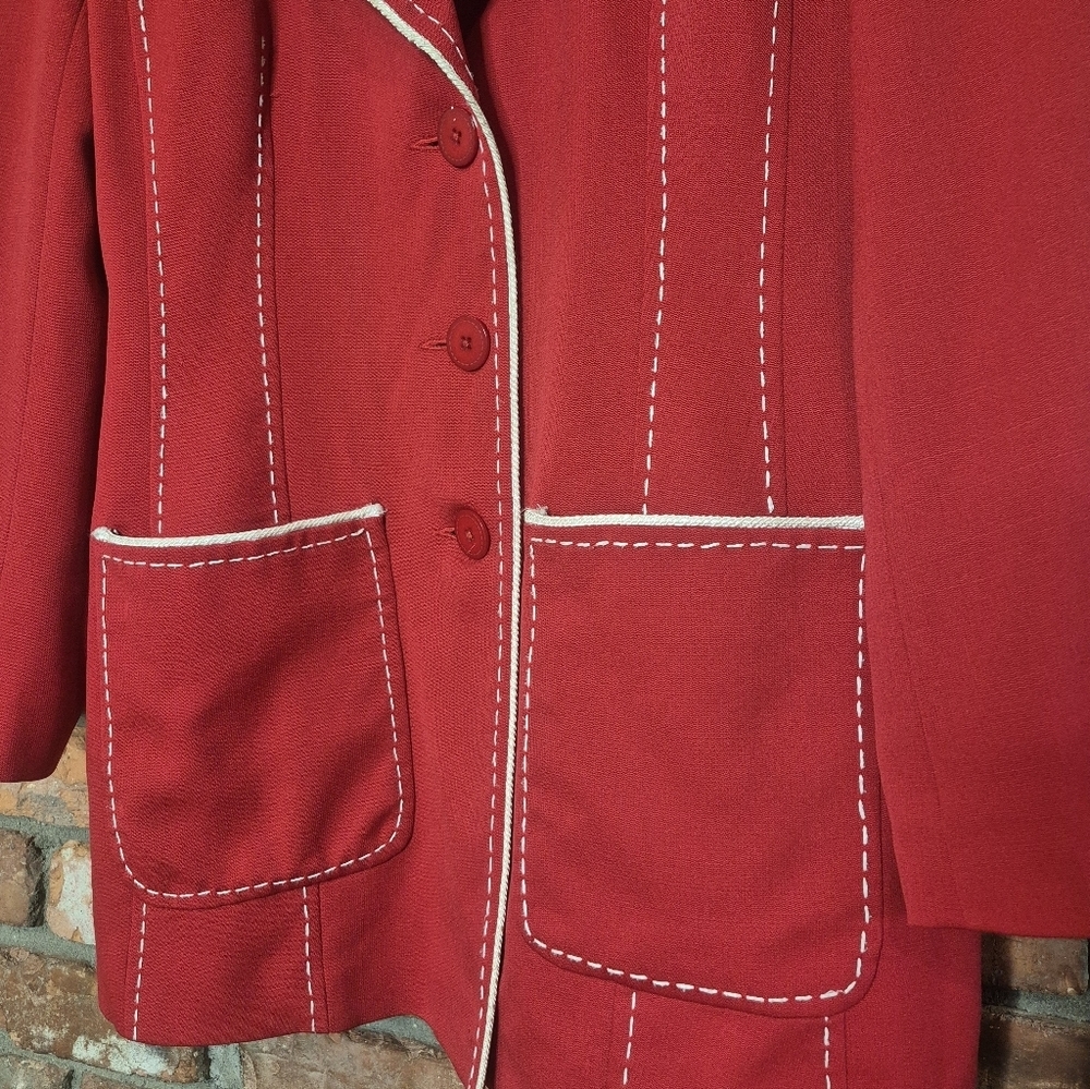 Vintage Mable High Fashion 100% Wool Contrast Stitch Blazer • Tailored Statement - Picture 4 of 12
